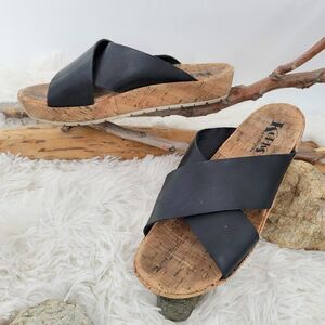 Kork-Ease Black Cork Platform Slide Sandals